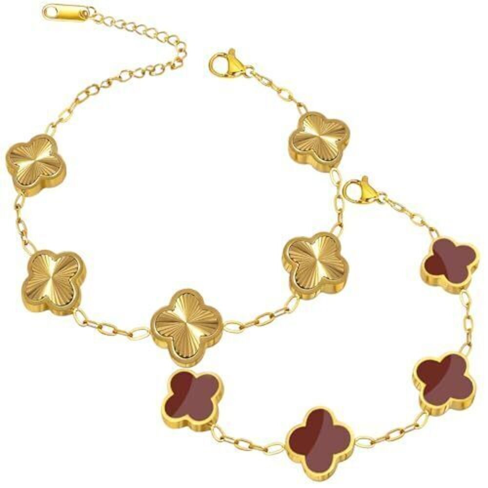 9507 18K Gold Plated Bracelets Non Tarnish, Red Gold Four Leaf Clover
